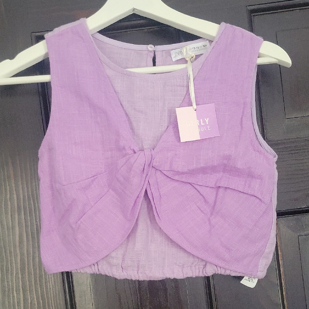 Zara Lilac Knot Front Crop Top - Picture 1 of 4